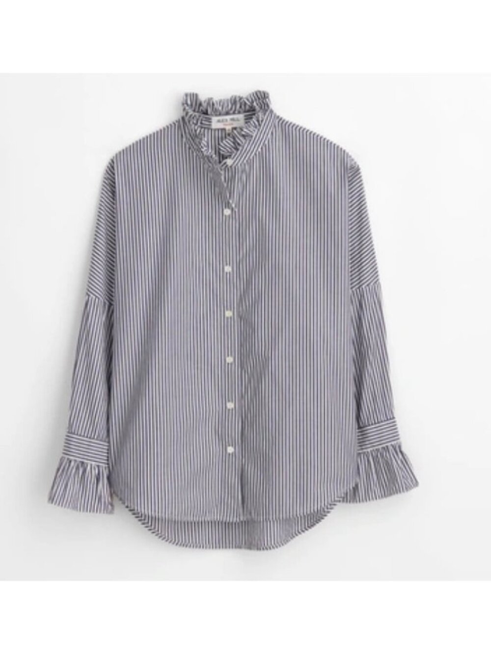 Alex Mill Easy Ruffle Neck Button Down Shirt Women XL Pinstripes Preppy Feminine